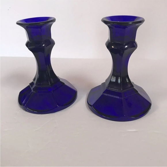Vintage Cobalt Blue Glass Candle Stick Holders Set 
Decor MCM - Picture 3 of 7